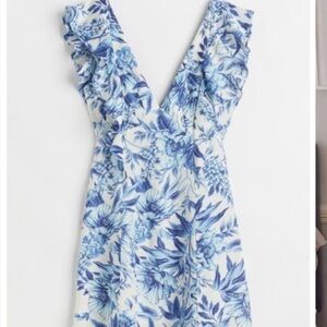 H&M Linen Blend Floral Flounced Dress New